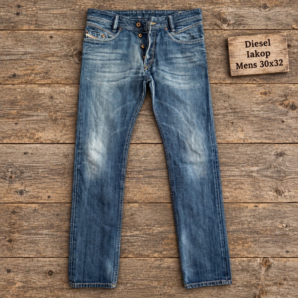 Diesel Iakop Mens Blue Regular Slim Tapered Jeans 30x32 Wash 0806U Button Fly